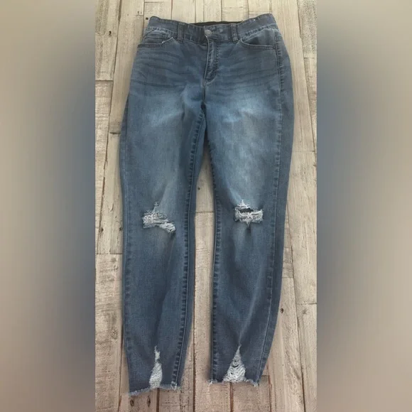 New York & Company Blue Distressed Skinny Jeans - Picture 1 of 4